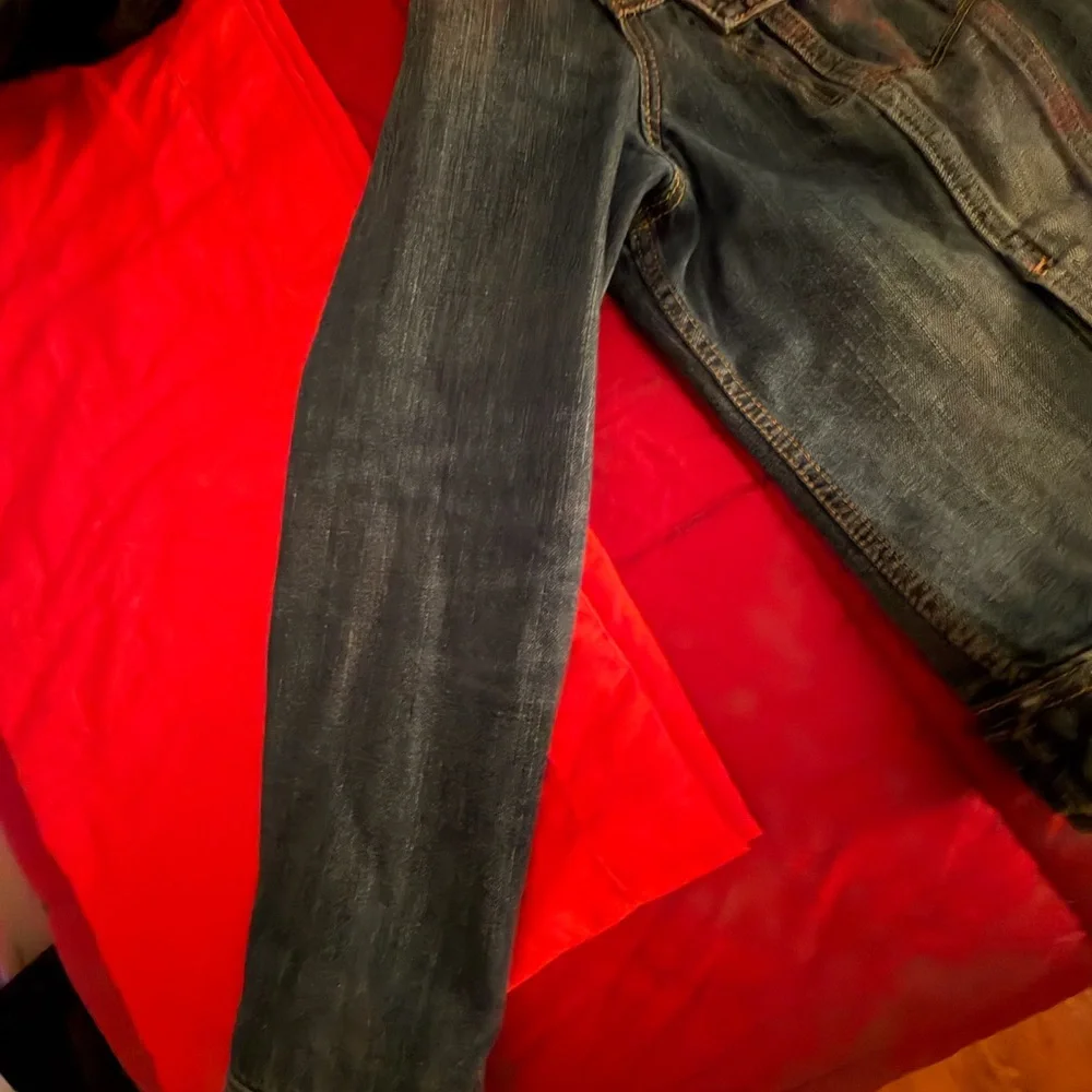 American Eagle Outfitters Dark Blue Denim Jacket with Brown Patch - Picture 5 of 5